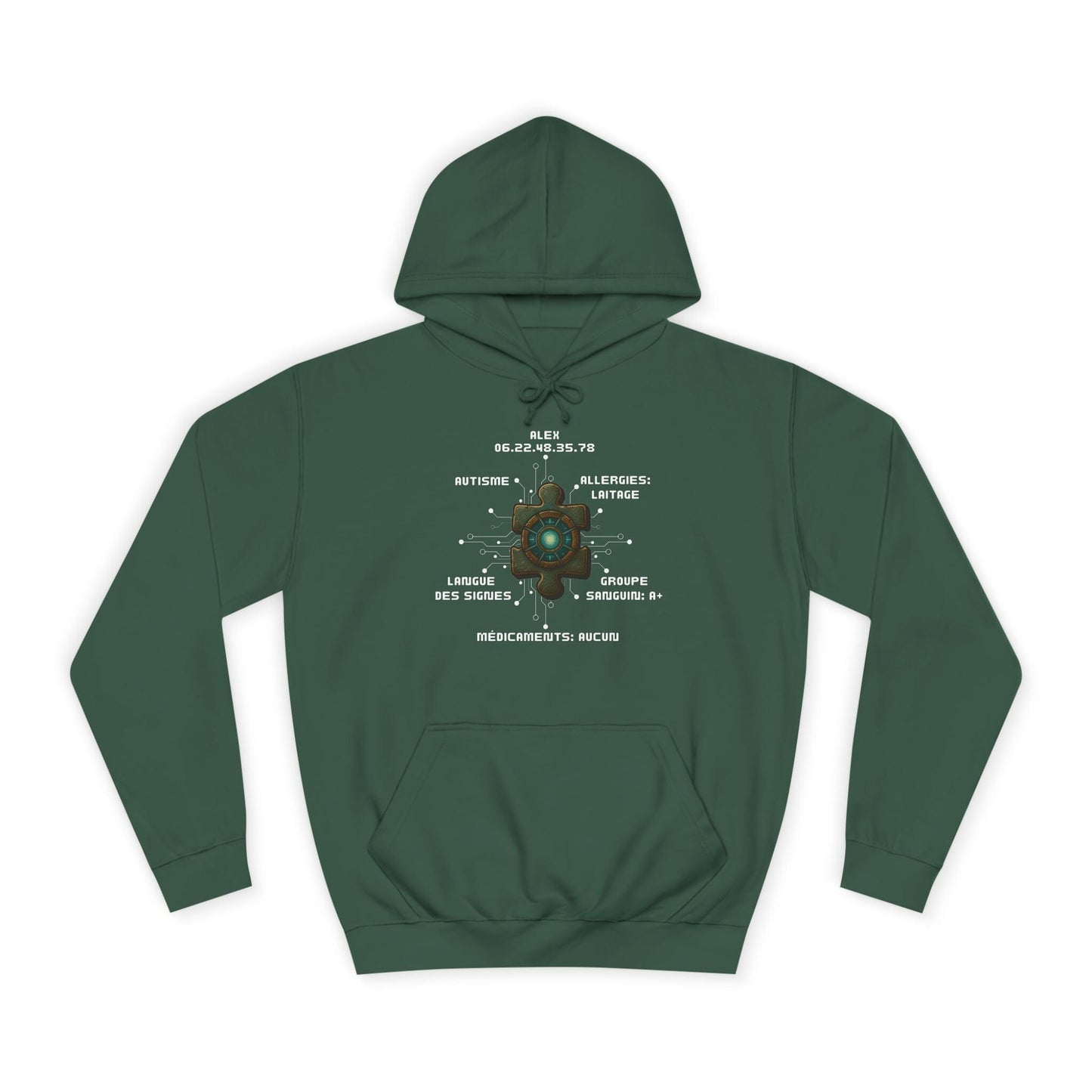 Hoodie Artefacts Personnalisé - Sweat Identification Médicale - Iron Cawette Hoodie Printify Vert bouteille S