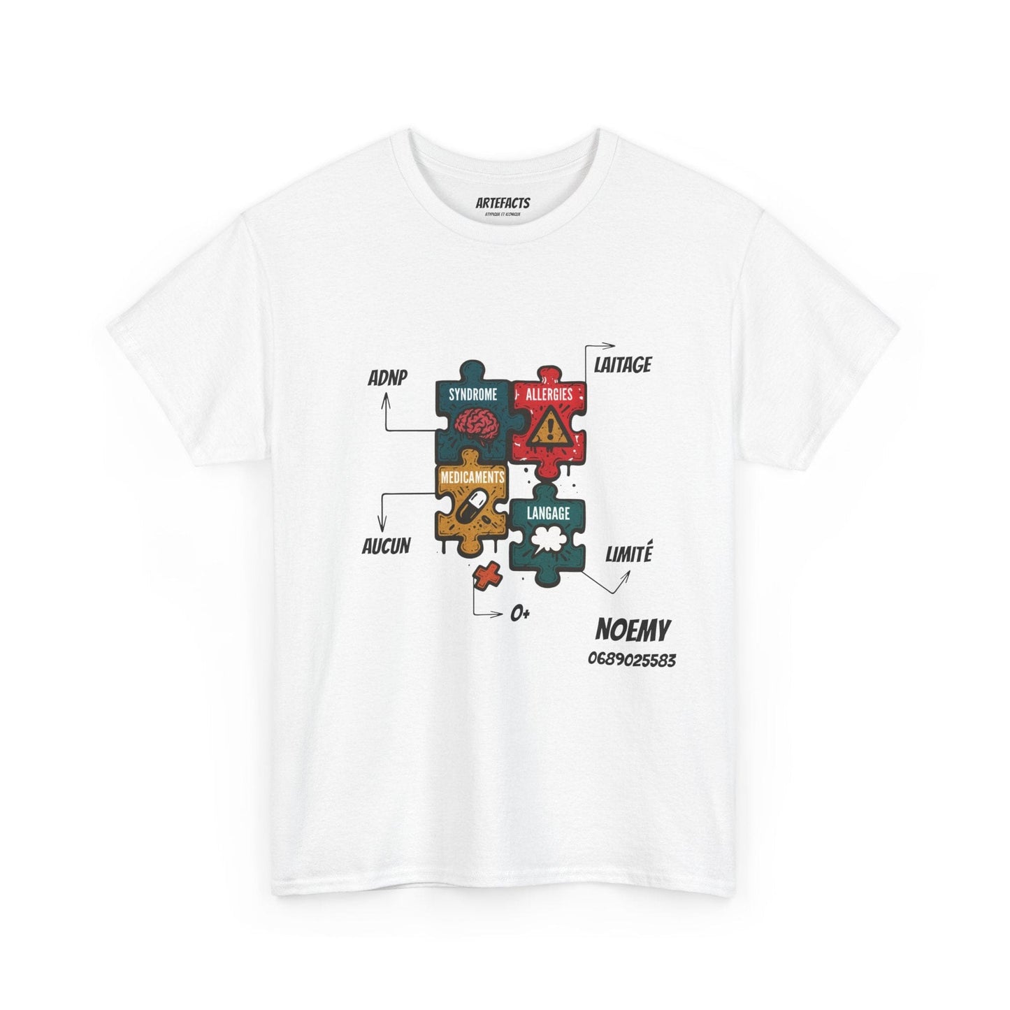 Puzzle Pieces Graphic Tee — Personalized "Noemy" Name Puzzle T-Shirt T-Shirt Printify