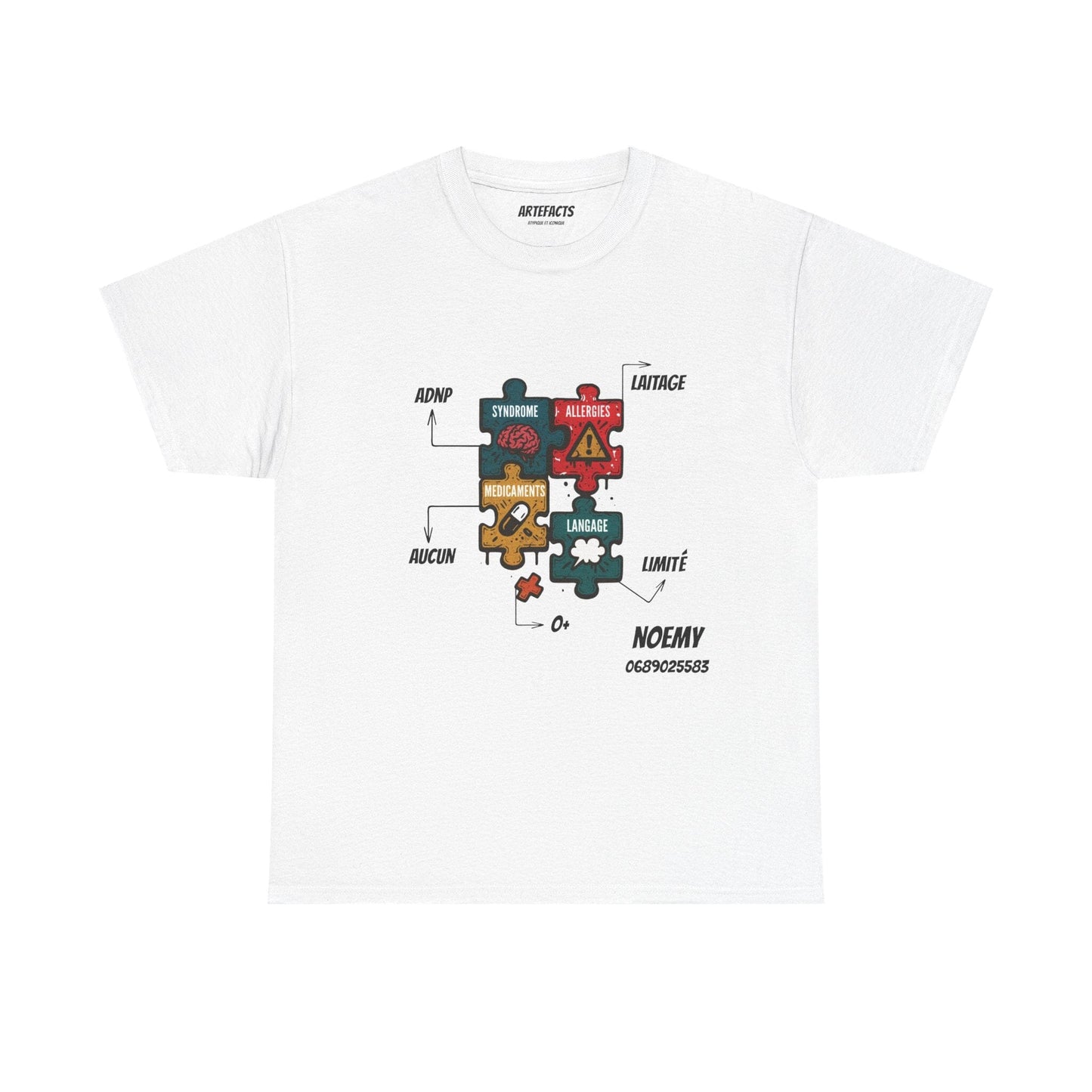 Puzzle Pieces Graphic Tee — Personalized "Noemy" Name Puzzle T-Shirt T-Shirt Printify White S