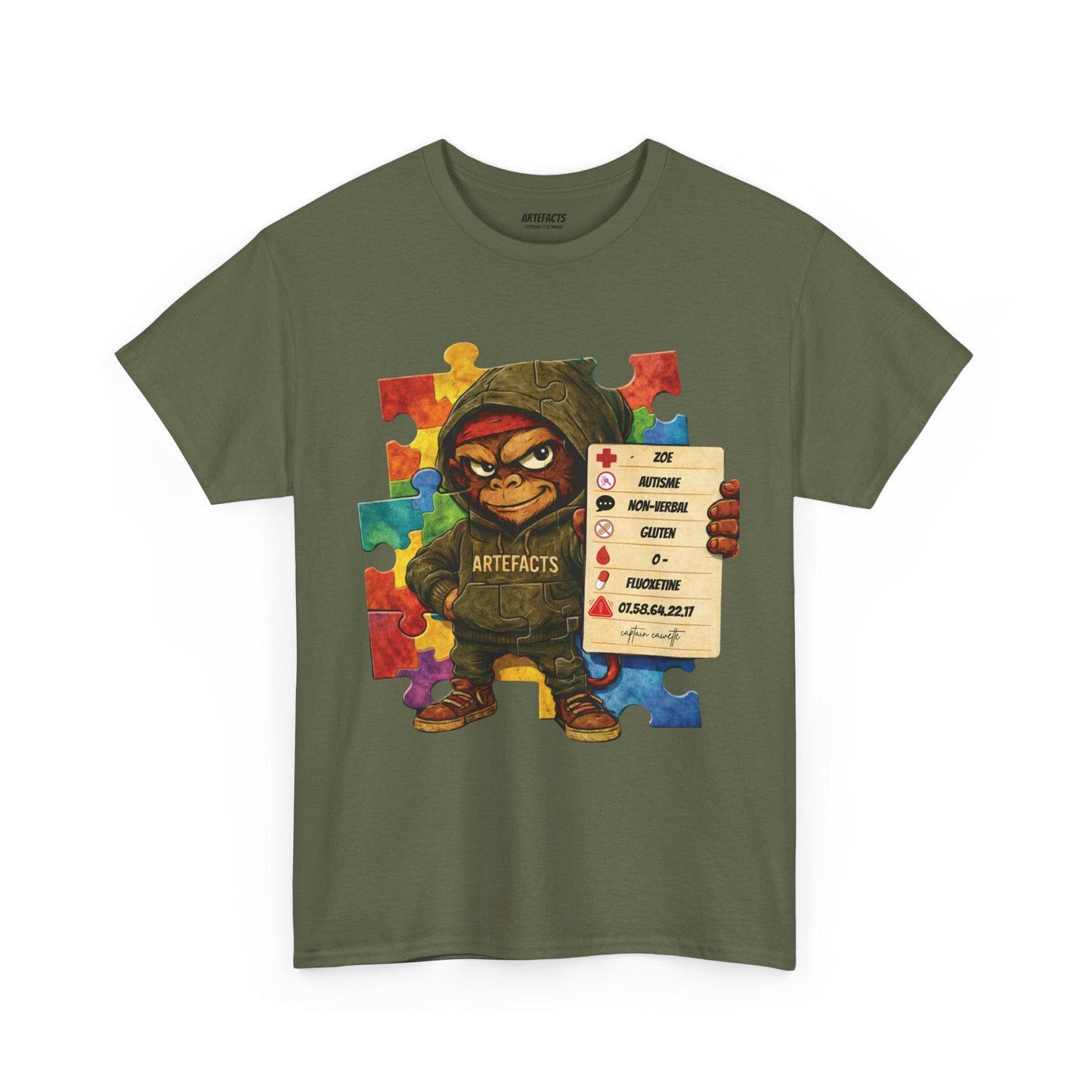 T-shirt Artefacts Personnalisé - T-shirt Identification Médicale Captain Cawette T-Shirt Printify Vert kaki S