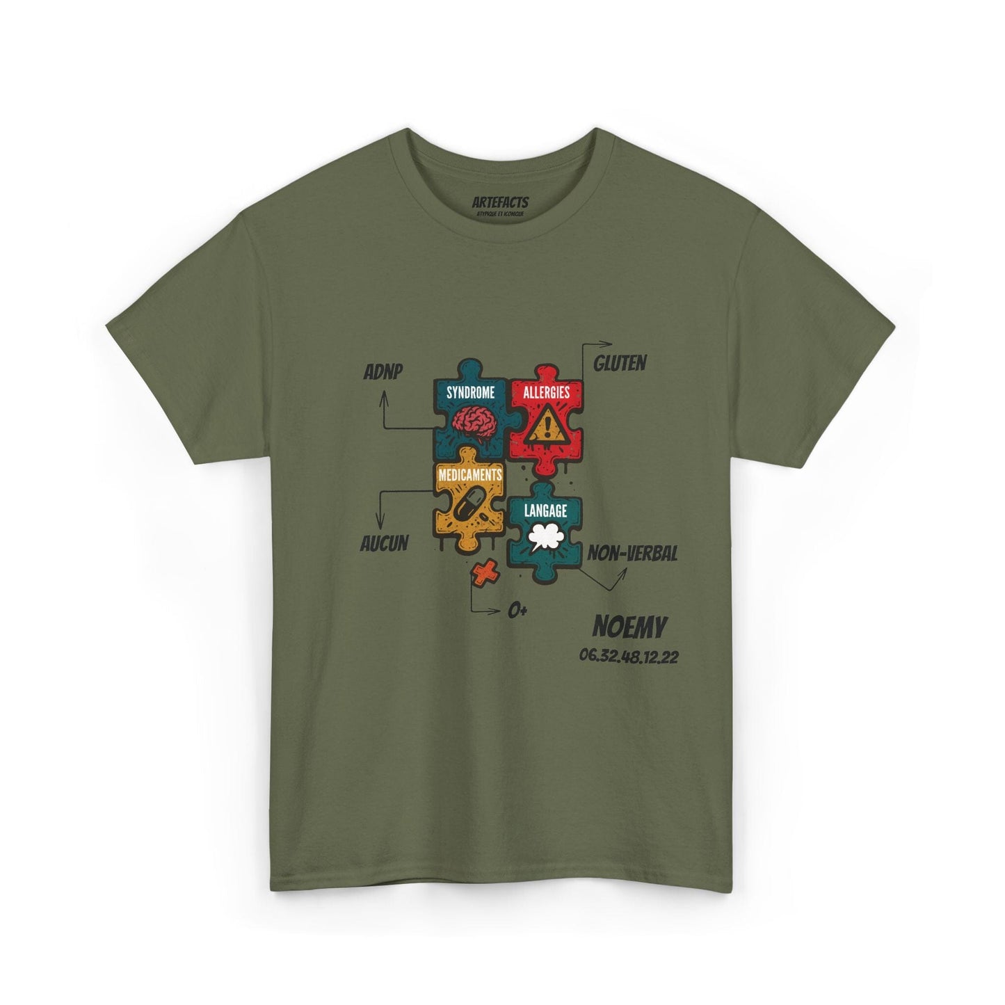 T-shirt Artefacts Personnalisé - T-shirt Identification Médicale T-Shirt Printify Vert kaki S