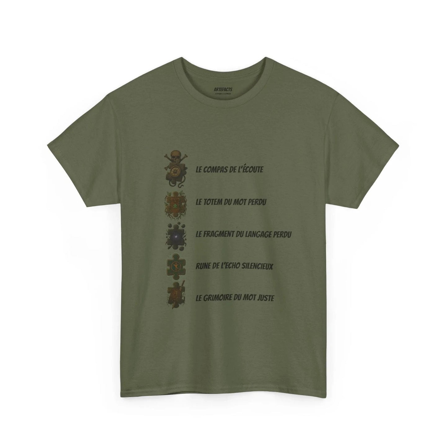 T-shirt Artefacts – Trésors Perdus (édition aventure) T-Shirt Printify Vert kaki S