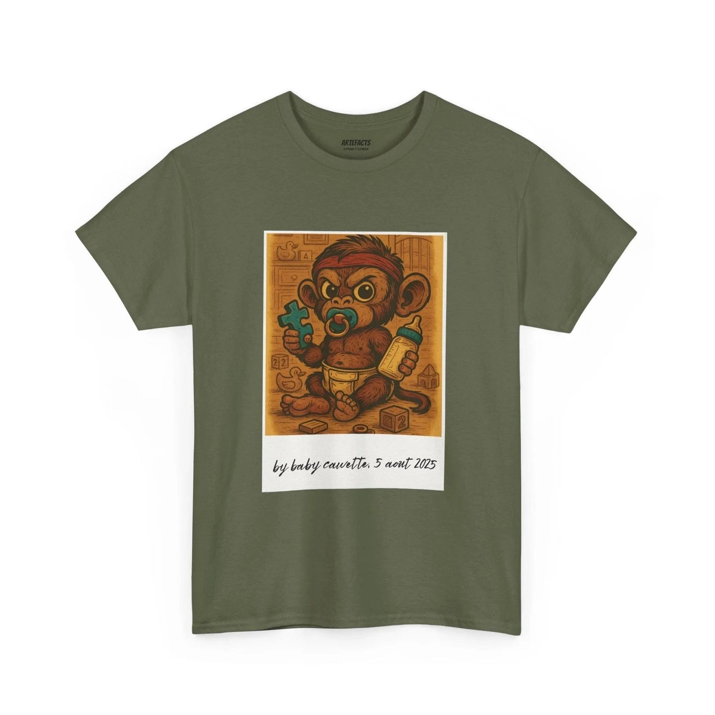 T-shirt Captain Cawette – Baby Cawette Origins (édition polaroid) T-Shirt Printify Vert kaki S