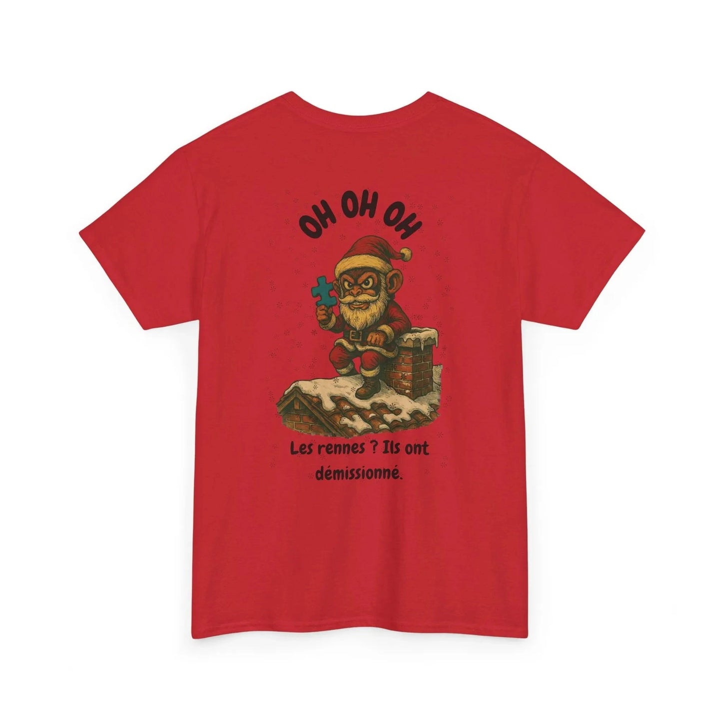 T-Shirt — Funny Santa Illustration with "Oh Oh Oh" & French Caption (Holiday Humor) T-Shirt Printify Red S