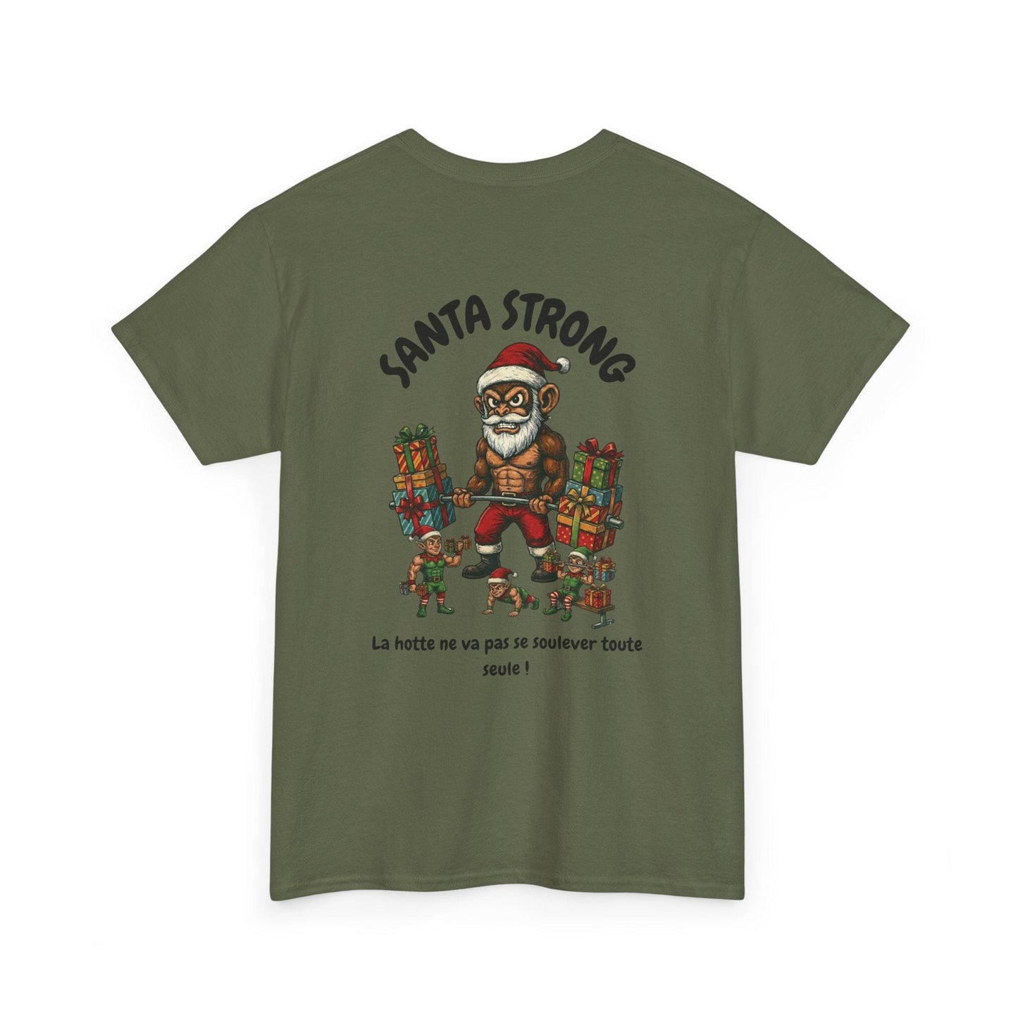 T-Shirt Santa Strong - Musclé et Provocateur (édition noël) T-Shirt Printify Vert kaki S