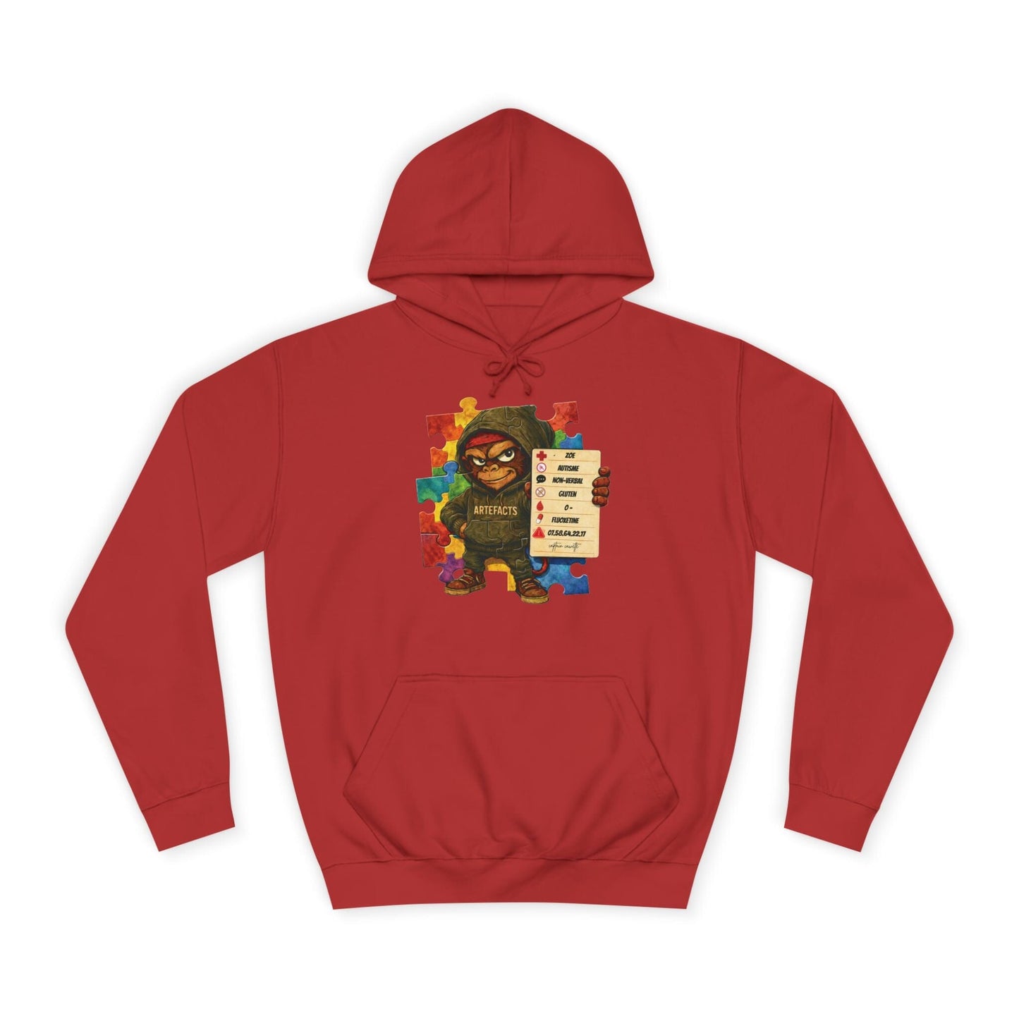 Hoodie Artefacts Personnalisé - Sweat Identification Médicale - Captain Cawette Hoodie Printify Rouge feu S 