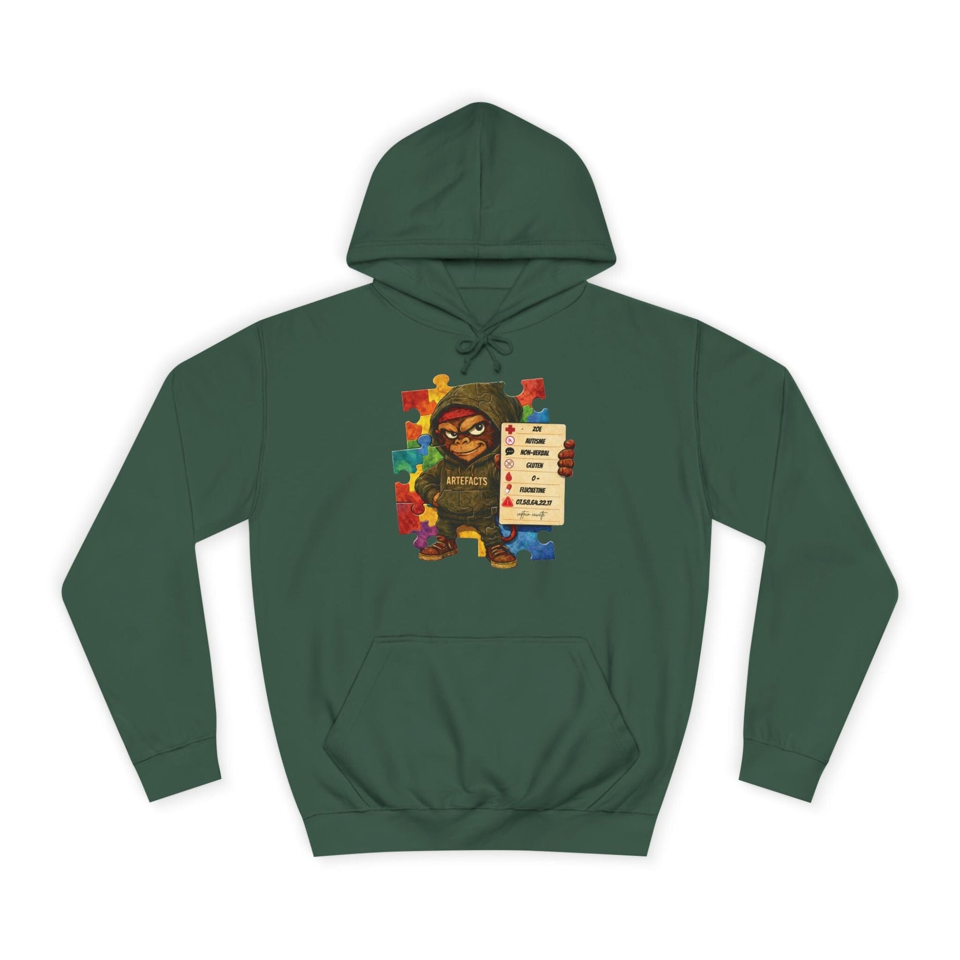 Hoodie Artefacts Personnalisé - Sweat Identification Médicale - Captain Cawette Hoodie Printify Vert bouteille S 