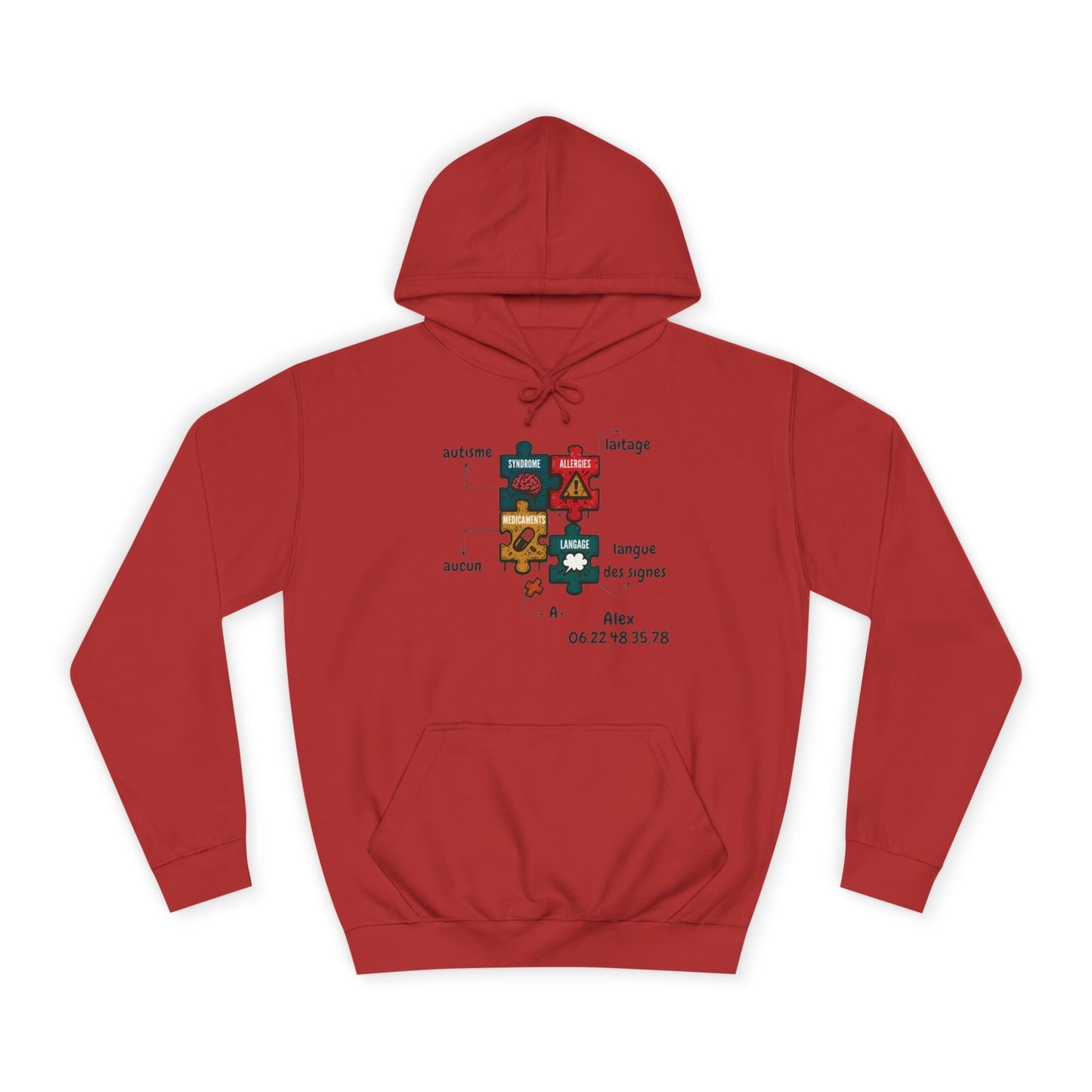 Hoodie Artefacts Personnalisé - Sweat Identification Médicale Hoodie Printify Rouge feu S 