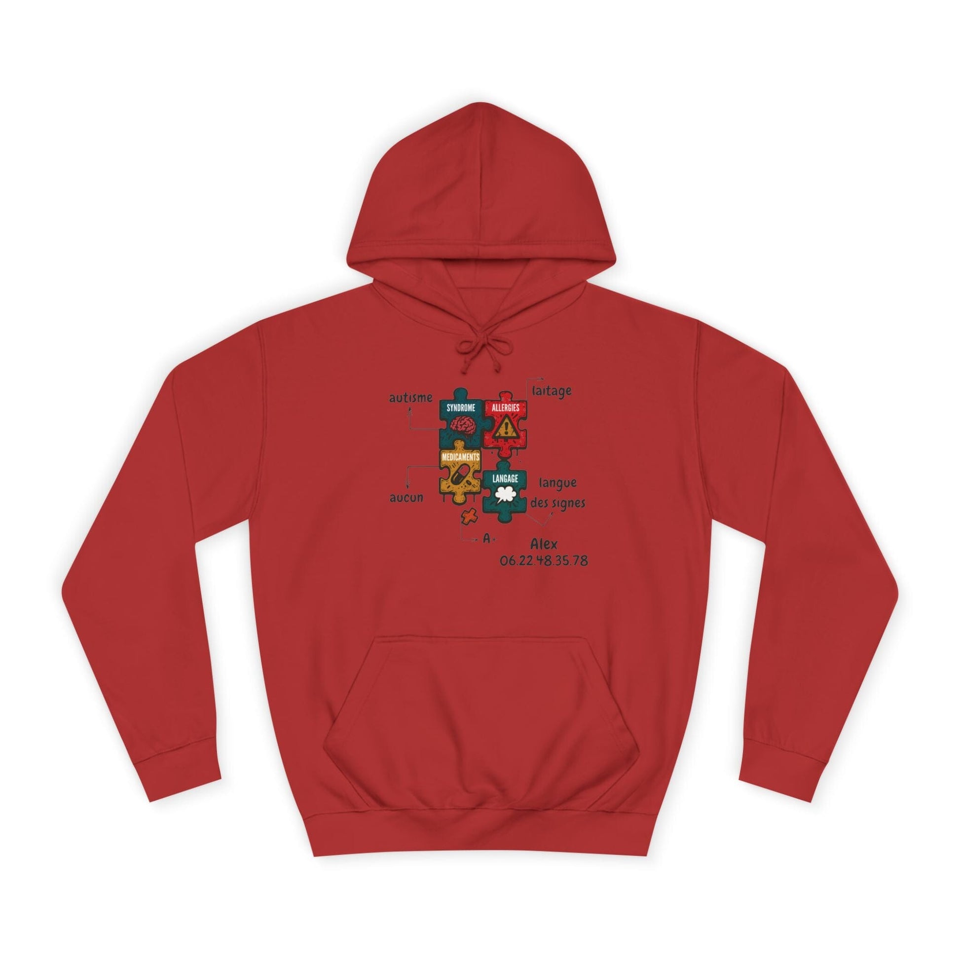 Hoodie Artefacts Personnalisé - Sweat Identification Médicale Hoodie Printify Rouge feu S 