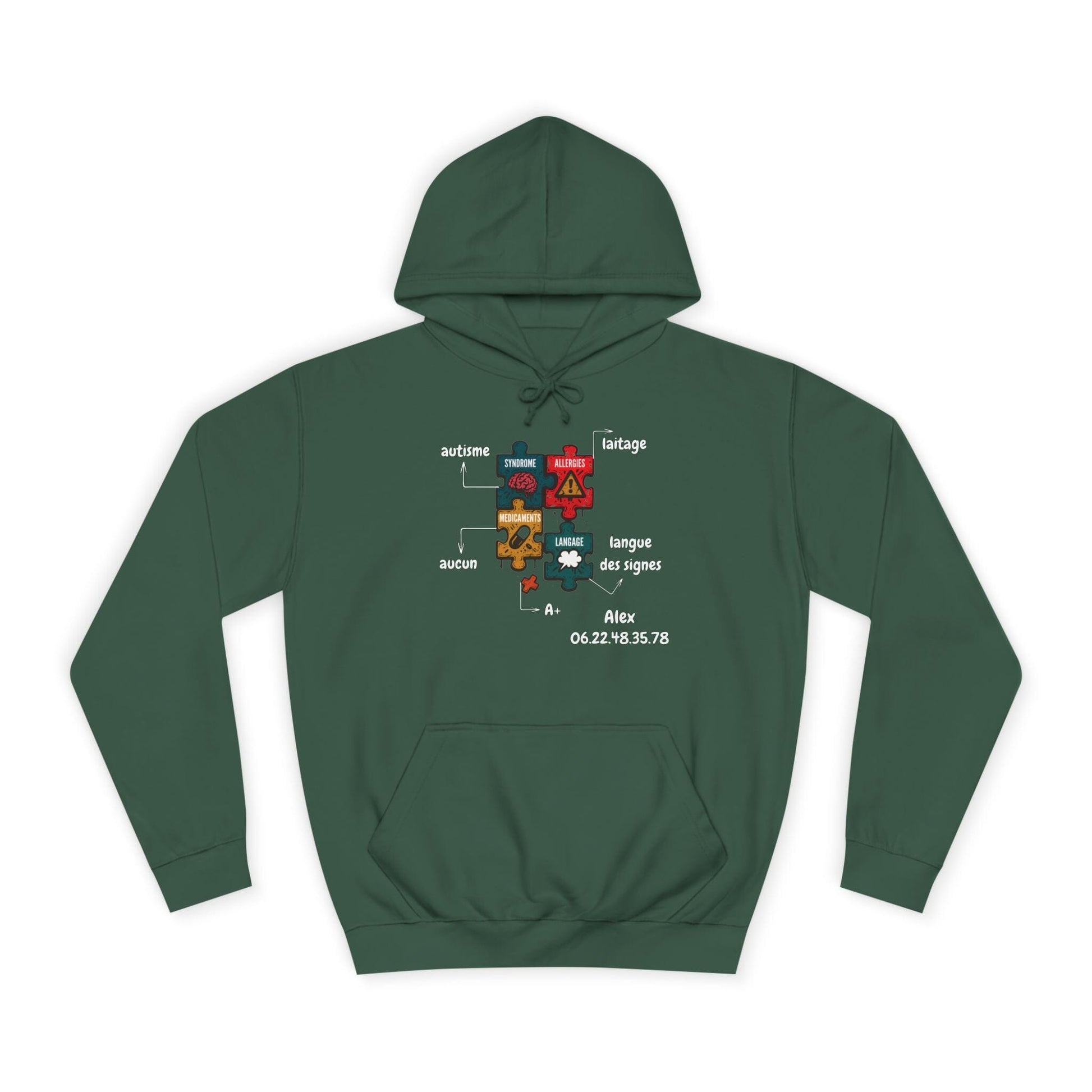 Hoodie Artefacts Personnalisé - Sweat Identification Médicale Hoodie Printify Vert bouteille S 