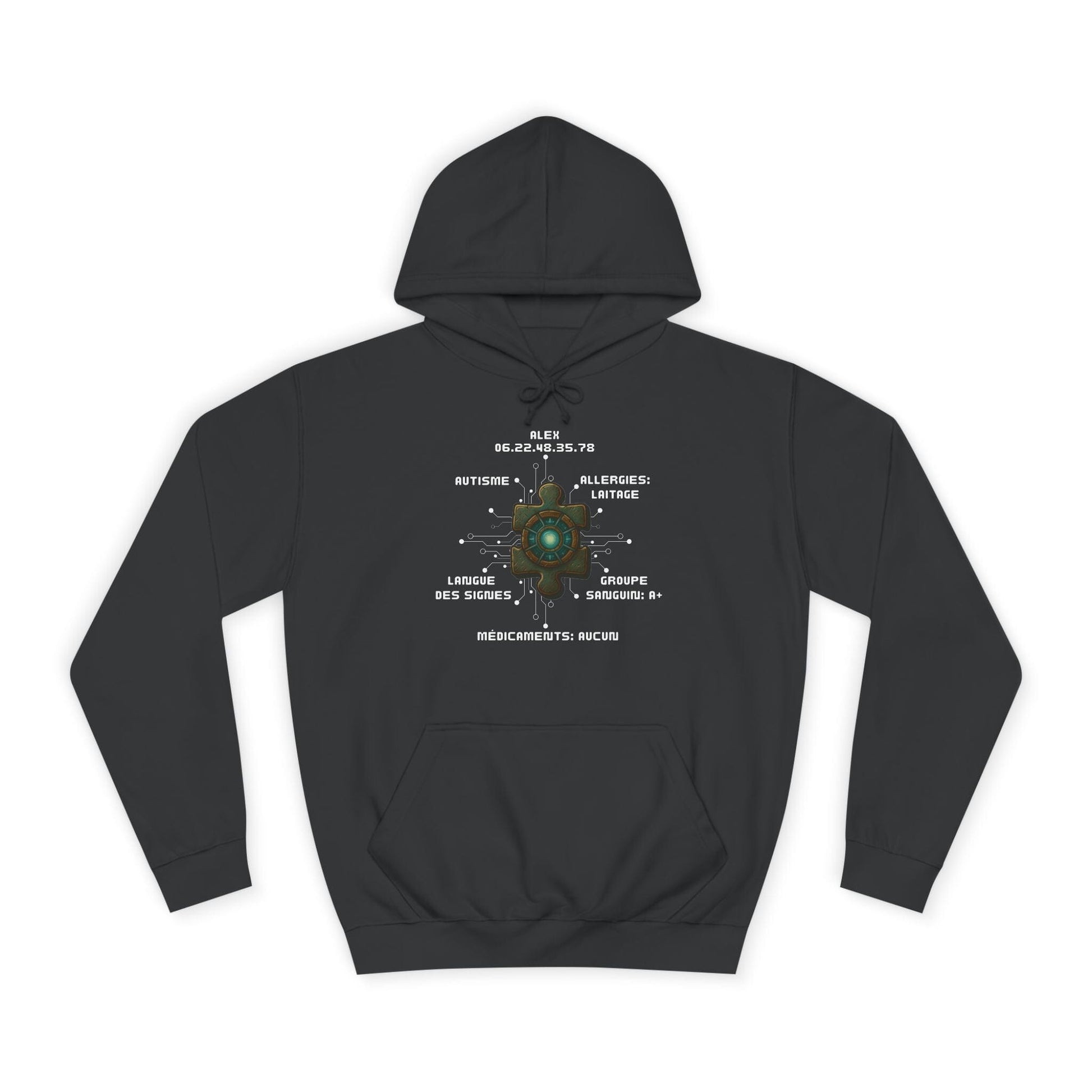 Hoodie Artefacts Personnalisé - Sweat Identification Médicale - Iron Cawette Hoodie Printify Noir clair S 