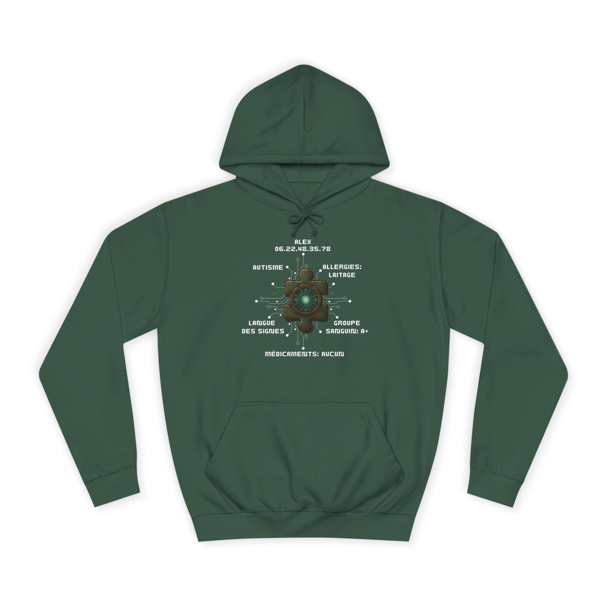 Hoodie Artefacts Personnalisé - Sweat Identification Médicale - Iron Cawette Hoodie Printify Vert bouteille S 