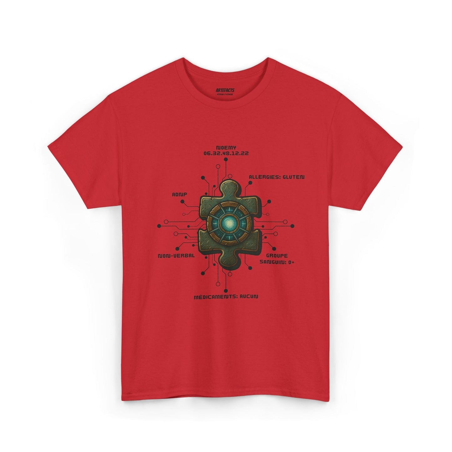 T-shirt Artefacts Personnalisé - T-shirt Identification Médicale Iron Cawette T-Shirt Printify Rouge S 