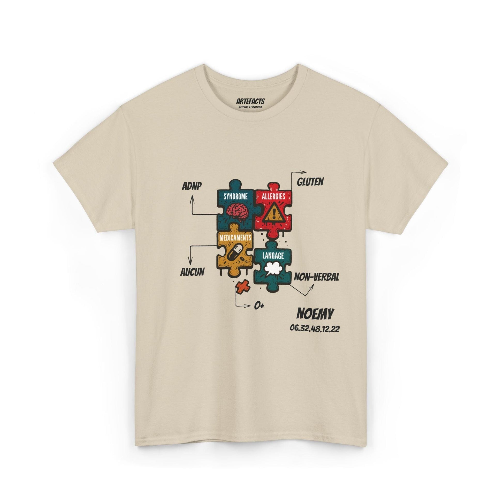 T-shirt Artefacts Personnalisé - T-shirt Identification Médicale T-Shirt Printify Beige S 