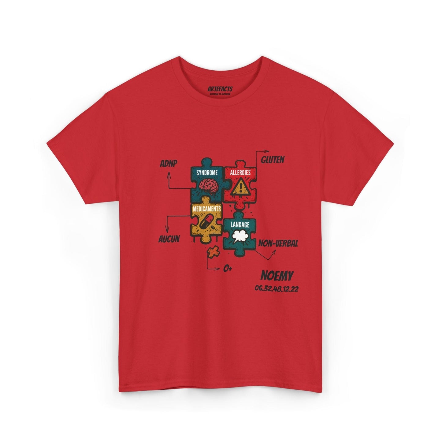 T-shirt Artefacts Personnalisé - T-shirt Identification Médicale T-Shirt Printify Rouge S 
