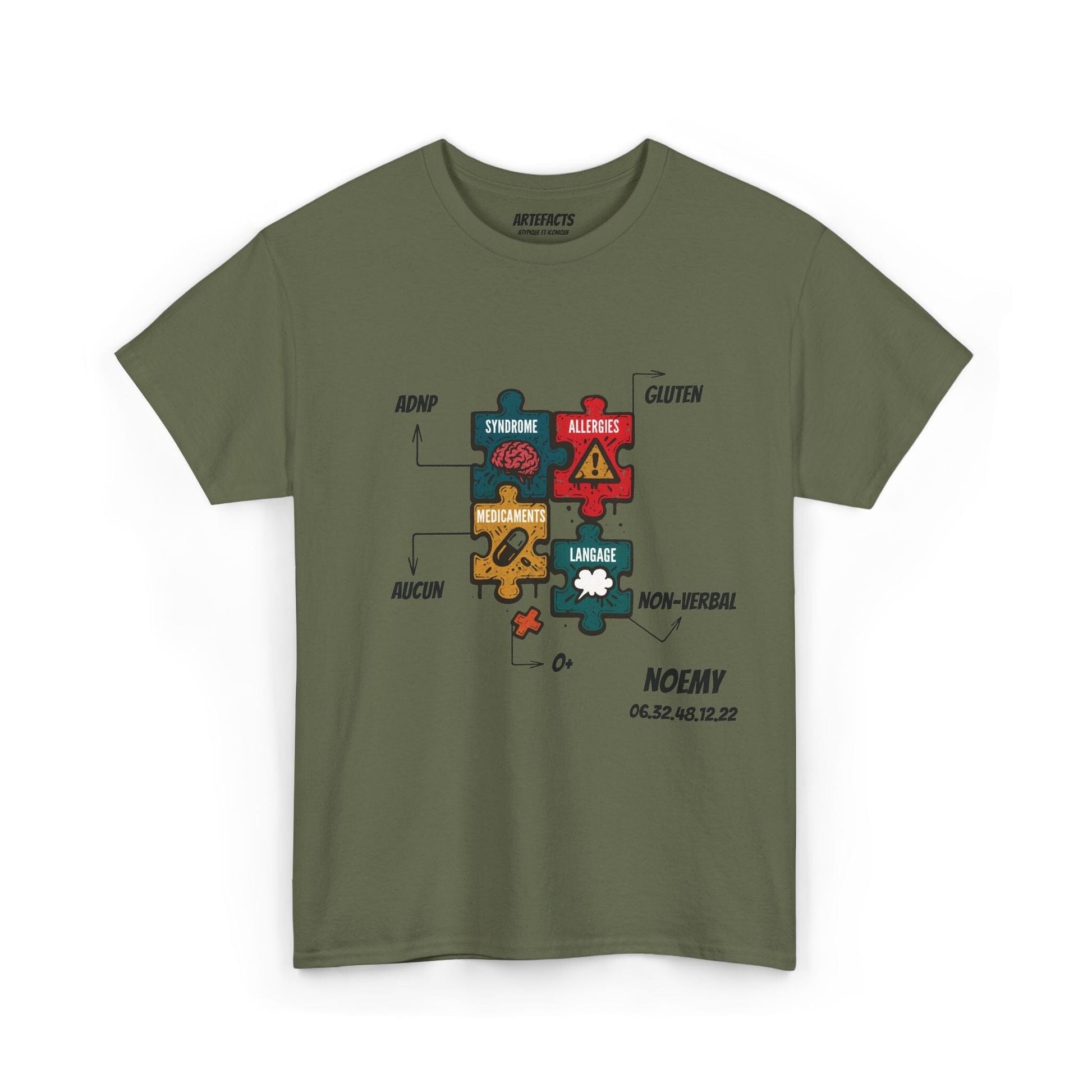 T-shirt Artefacts Personnalisé - T-shirt Identification Médicale T-Shirt Printify Vert kaki S 