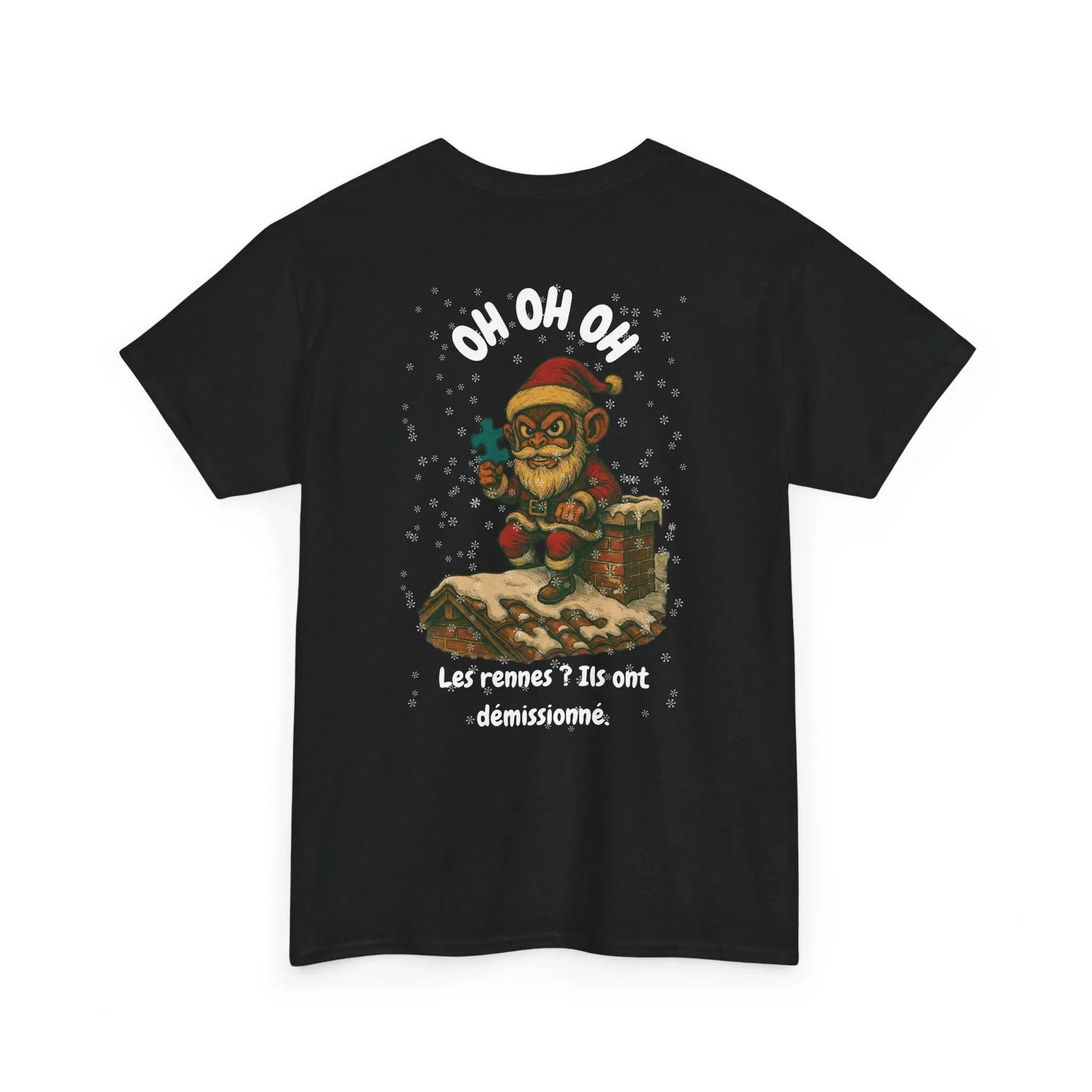 T-Shirt — Funny Santa Illustration with "Oh Oh Oh" & French Caption (Holiday Humor) T-Shirt Printify Black S 