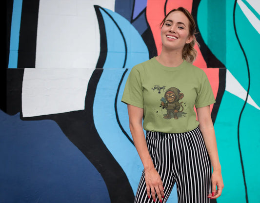 Jeune femme souriante portant t-shirt TDAH noir personnalisé avec design artefacts - vêtement identification handicap adulte